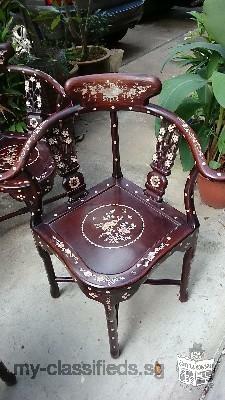 Exquisite 1980s Rosewood Chairs with Mother of Pearl