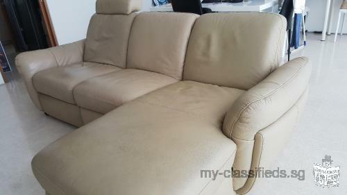 Leather 3 seat chaise sofa with electric recliner