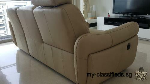 Leather 3 seat chaise sofa with electric recliner