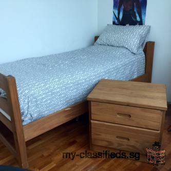Twin bed, night table and desk