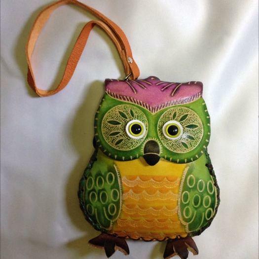 Italian handmade leather owl purse